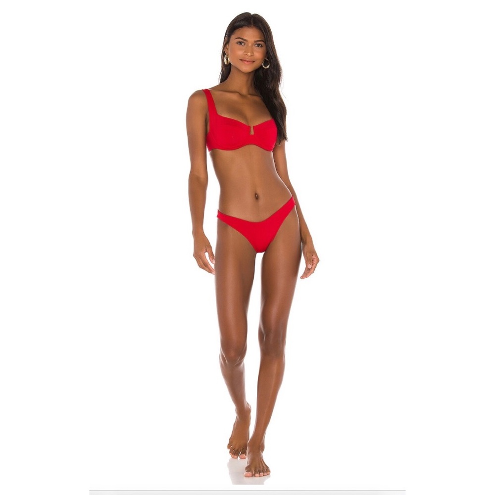 L*Space Cabana Bitsy Brazilian Bikini Bottom -Red-XS- High Leg - New NWOT